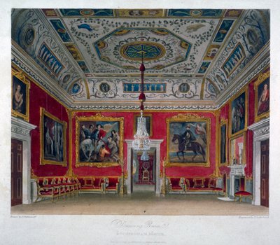 Interiörvy av salongen i Buckingham House, Westminster, London, 1817 av Thomas Sutherland