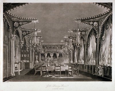 Interiörvy av den gotiska matsalen i Carlton House, Westminster, London, 1819 av Thomas Sutherland