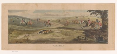 Två vinthundar jagar en hare Coursing (titel på objekt) av Thomas Sutherland