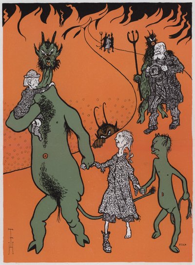 Kolnödsituationen (färg litho) av Thomas Theodor Heine