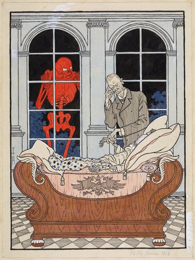 Den döende riksdagen; Simplicissimus XV/49, 1911 av Thomas Theodor Heine