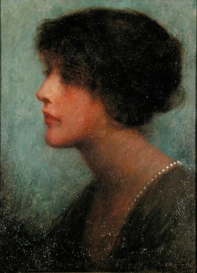 Porträtt av en dam (olja på duk) av Thomas W. Derring