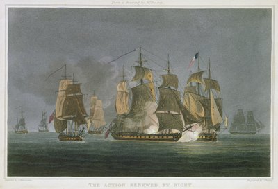 The Action Renewed by Night, utanför Madagaskar, 20 maj 1811, graverad av J. Bailey för 