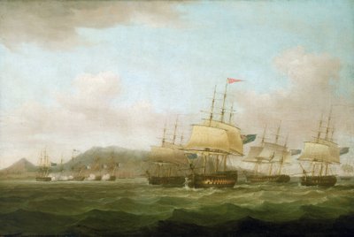 Den brittiska flottans erövring av Saint Paul, nära Bourbon Island (nu Reunion Island), 21 september av Thomas Whitcombe
