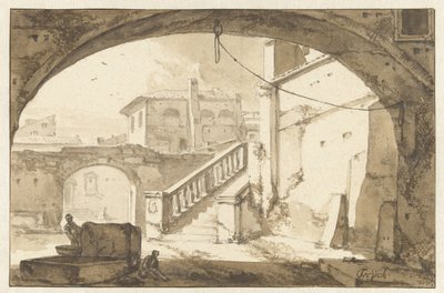 Utsikt genom en båge på en italiensk innergård av Thomas Wijck