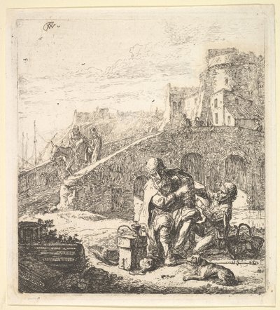 Lazarillo stjäl druvor från den fattiga blinde tiggaren, 1600-talet. av Thomas Wijck