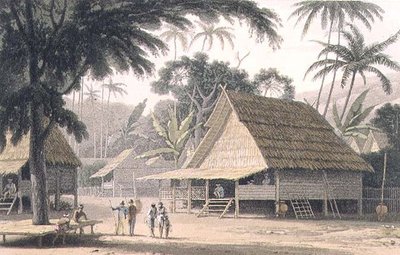 A Malaye Village, skylt 16 från "A Picturesque Voyage to India" av Thomas und William Daniell