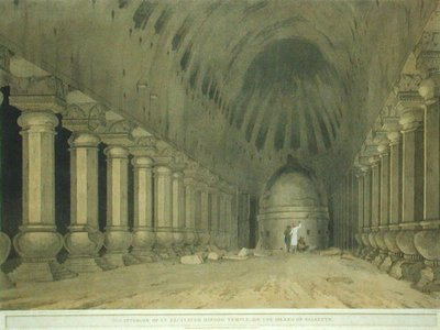Interiör av ett utgrävt hinduiskt tempel på ön Salsette, skylt 63 från 