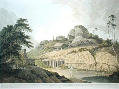 Ingången till ett utgrävt hindutempel vid Mavalipuram, skylt 53 från 
