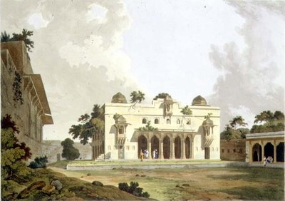 Ruiner i Rotas Gur, Bahar, tallrik II från del 4 av "Oriental Scenery", pub. 1801 (akvatint) av Thomas und William Daniell