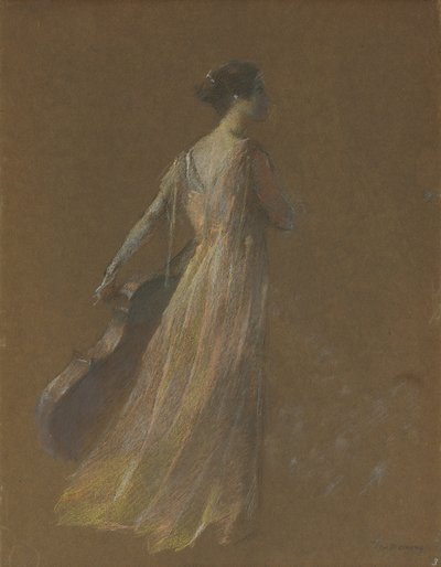 Lady Standing Holding en cello (pastell på papper) av Thomas Wilmer Dewing