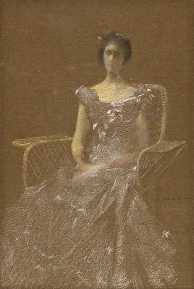 Dam i rottingfåtölj av Thomas Wilmer Dewing