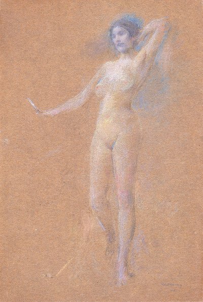 Stående nakenfigur av en flicka av Thomas Wilmer Dewing