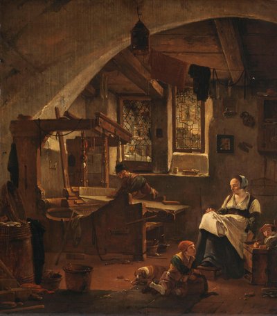 Interiör i en vävares stuga av Thomas Wyck