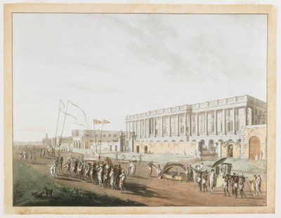 The New Court House och Chandpam Ghaut från utsikten över Calcutta av Thomas und William Daniell