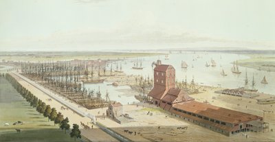 The Mast House och Brunswick Dock i Blackwell, 1803 (akvatint) av Thomas und William Daniell