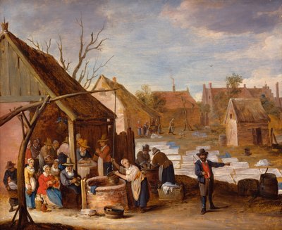 Bönder i arbete på en blekningsplats (olja på duk) av Thomas van Apshoven