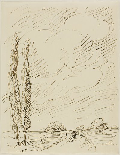 En luffare på en väg med två poppelträd av Théophile Alexandre Pierre Steinlen