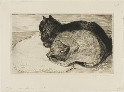 Två katter på en kudde av Théophile Alexandre Pierre Steinlen