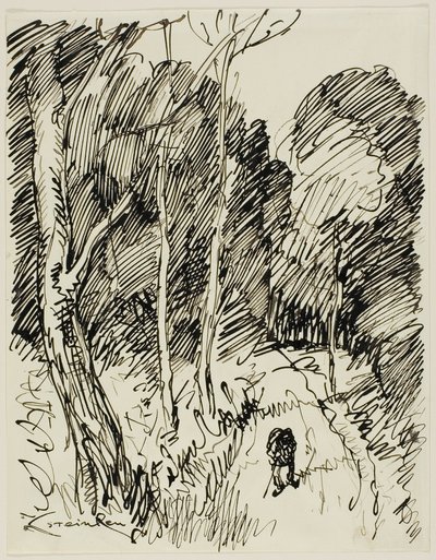 Skogsklädd landskap med Vagabond av Théophile Alexandre Pierre Steinlen