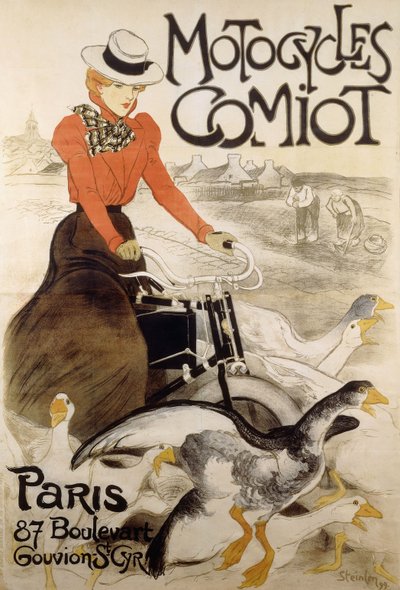En reklamaffisch för "Motorcycles Comiot", 1899 av Théophile Alexandre Steinlen