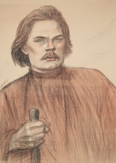Porträtt av författaren Maxim Gorkij 1868-1939, 1905. av Théophile Alexandre Steinlen