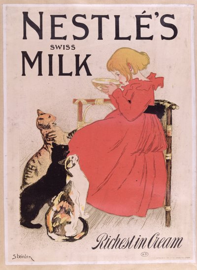 Affischreklam Nestles schweiziska mjölk, sent 1800-tal (färggravyr) av Théophile Alexandre Steinlen