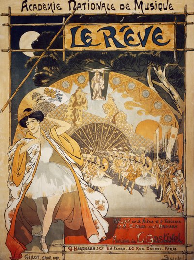 Affisch för Le Reve, balett av Alfred-Edouard Blau och Joseph Hansen, musik av Leon Gastinel, Academie Nationale de Musique, Paris, utgiven av Hartmann, Paris av Théophile Alexandre Steinlen
