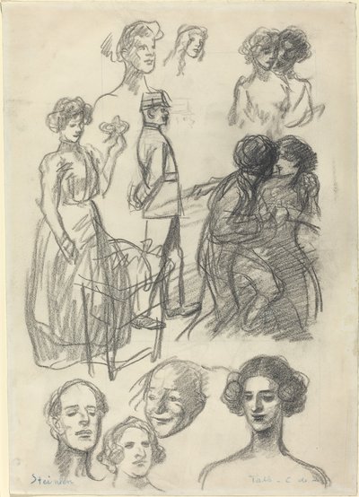 Skisser till "Lovers on a Bench" av Théophile Alexandre Steinlen