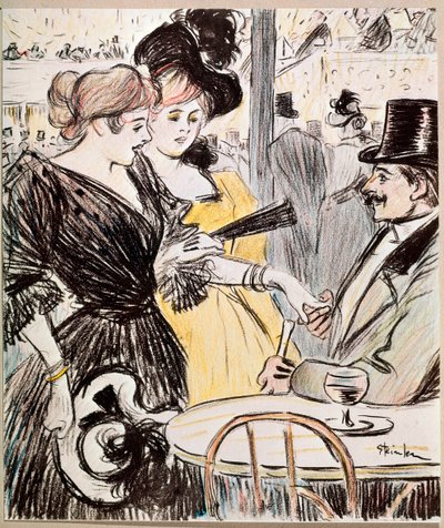 Cafékonserten. (Teckning, sent 1800-tal) av Théophile Alexandre Steinlen