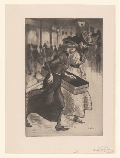 Två kvinnor som går på gatan Les deux trottins av Théophile Alexandre Steinlen