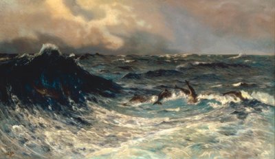 Rörligt hav med delfiner av Thorvald Niss
