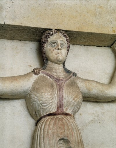 Trakisk grav av Sveshtari, detalj av en staty av kvinna i Atlas, 300-talet f.Kr. (stenskulptur) av Thracian Thracian