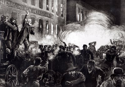 Det anarkistiska upploppet i Chicago: En dynamitbomb exploderar bland polisen, från "Harper