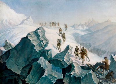 Nedstigning av Horace Benedict de Saussure, hans son och guider nerför Mont Blanc, augusti 1787 av Tiberius Dominikus Wocher