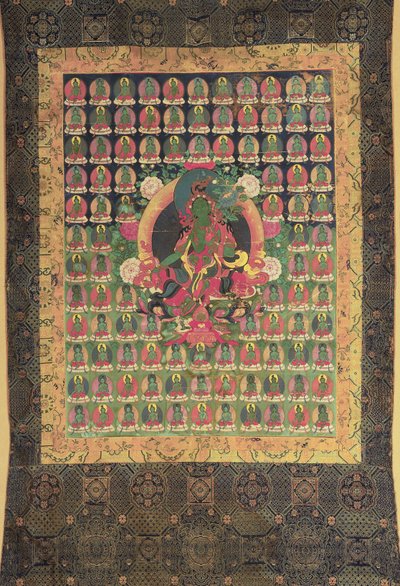 Grön Tara, (gouache & förgylld på bomull) av Tibetan School