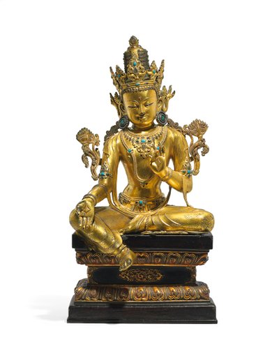 Imperialistisk figur av Avalokiteshvara (se även 474250 till 474254) (förgylld brons) av Tibetan School