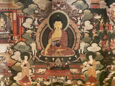 Scener av Buddha Shakyamunis liv av Tibetan School