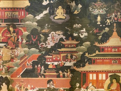 Scener av Buddha Shakyamunis liv av Tibetan School