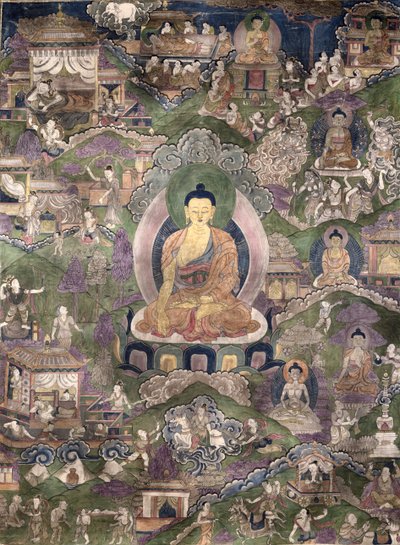 Thangka of the Buddha (gouache på duk) av Tibetan School