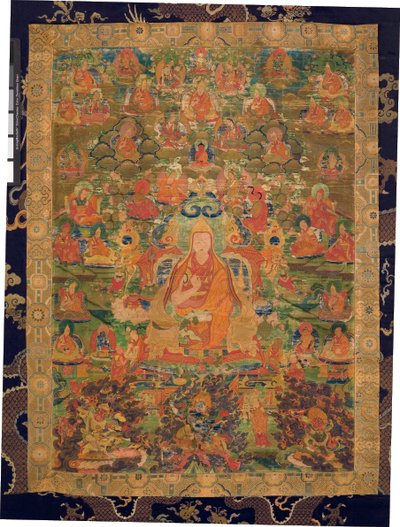 Tredje Panchen Lama Losan Penden Yeshe (gouache på tyg) av Tibetan School