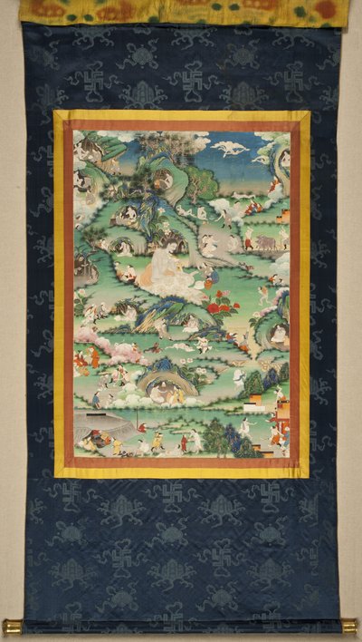 En scen från Milarepa Thangkas liv, sent 1700-tal. av Tibetan culture
