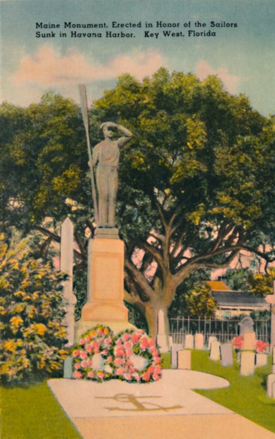 Maine monument, till ära av sjömän sänkt i Havanna hamn. Key West, Florida, c1940-talet av Tichnor Brothers