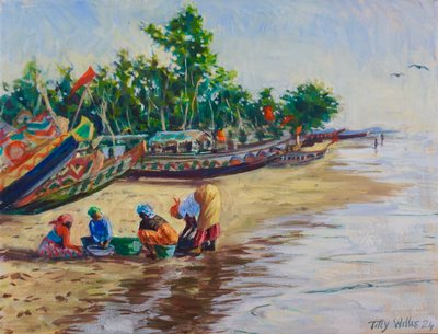 Beach Life, Abene Senegal, 2024 (olja på duk) av Tilly Willis