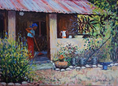 Girl Sweeping 2021 (olja) av Tilly Willis