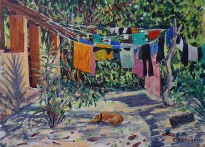 Laundry Shadows 2021 (olja) av Tilly Willis