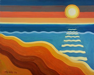 Ocean Sunset, 2024 (olja på pannå) av Tilly Willis