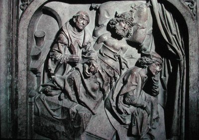 Grav av Henri II (973-1024) och hans hustru Kunigunde, detalj av kejsaren som opererades av St. Benedictus av Tilman Riemenschneider