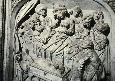 Grav av Henri II 973-1024 och hans hustru Kunigunde, detalj av kejsarens död, 1499-1513 sten av Tilman Riemenschneider