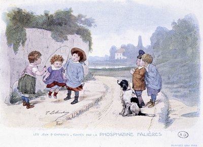 Barnspel: Tjejer som spelar hopprep - dess. de Lobrichon, red. av Phosphatine Falieres, v.1920 av Timoleon Marie Lobrichon